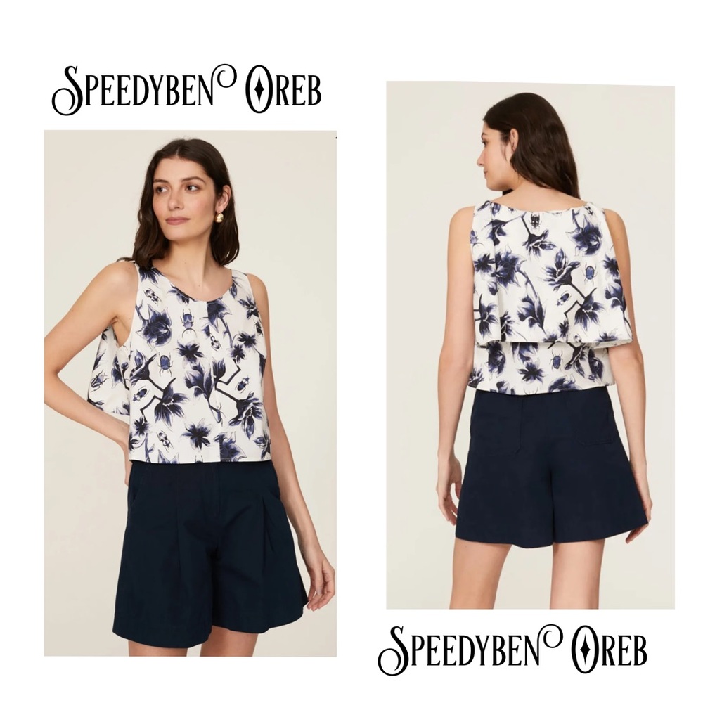 OSMAN Beetle Floral Ruffle Back Top Size 4